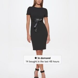 Calvin Klein Black Dress w Leather Tie Belt